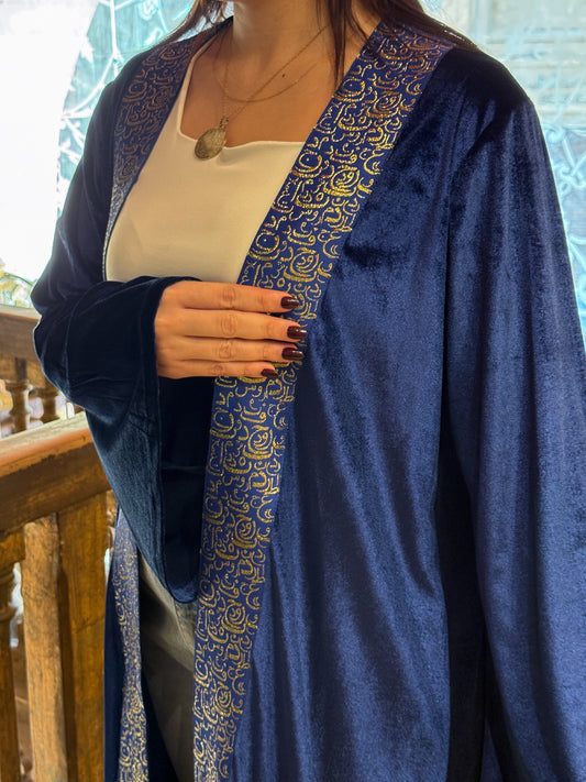 Blue Black Velvet Kaftan