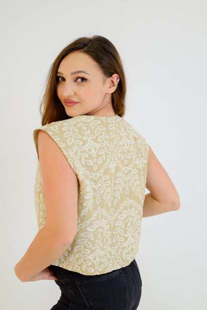 Beige Textured Vest