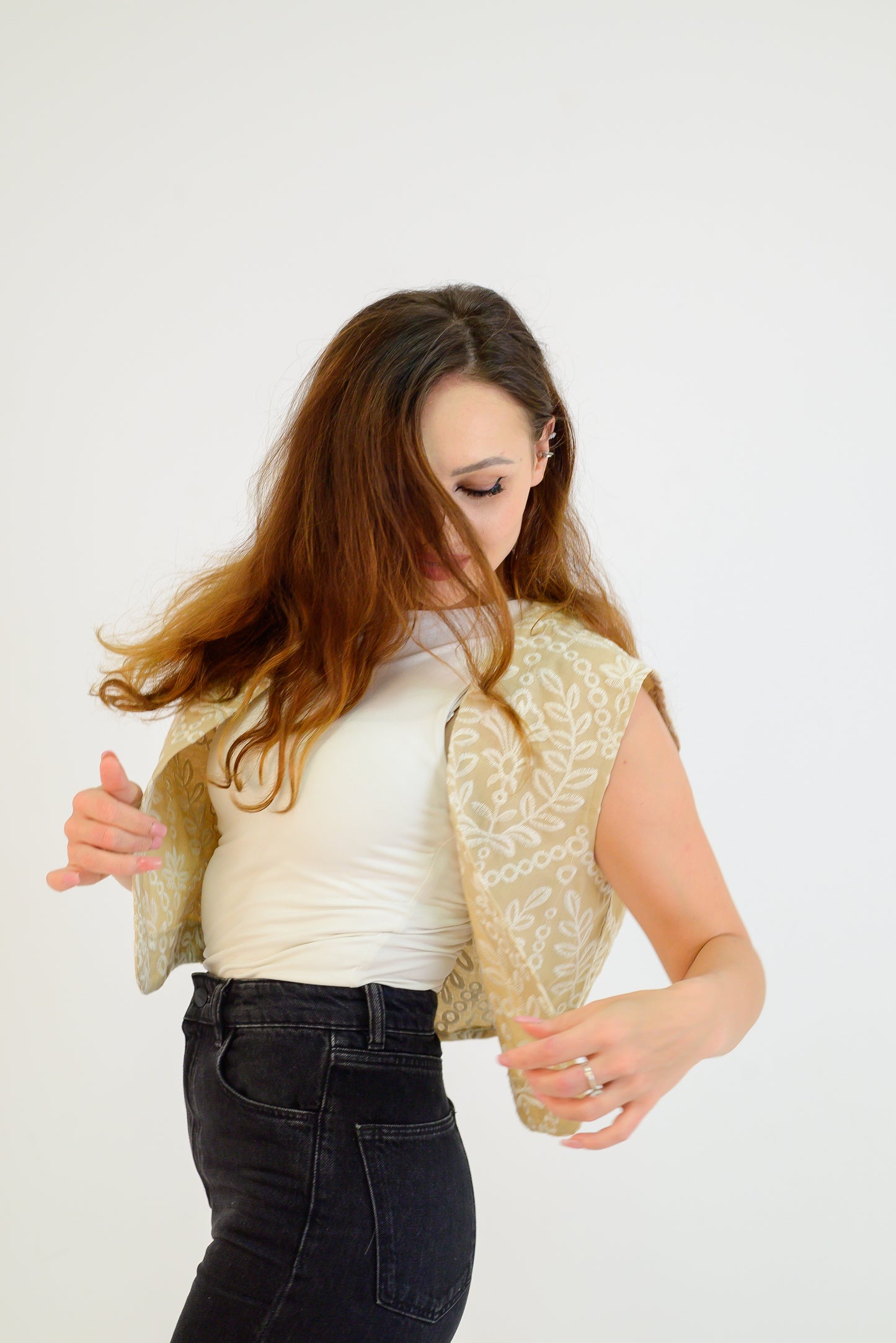 Beige Textured Vest