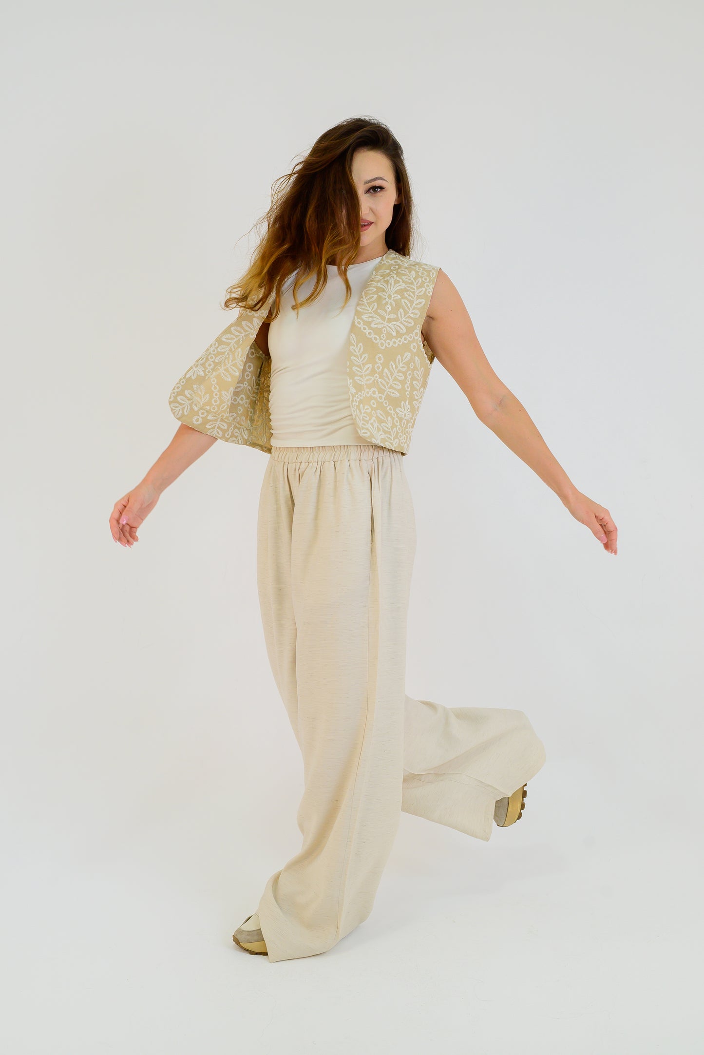 Beige Textured Vest