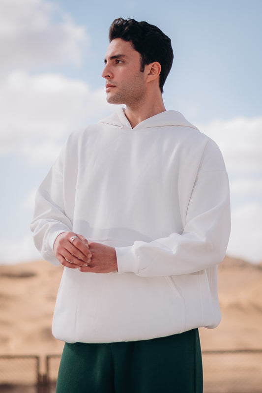 Off-White Hoodie with Green Back bohemian Print