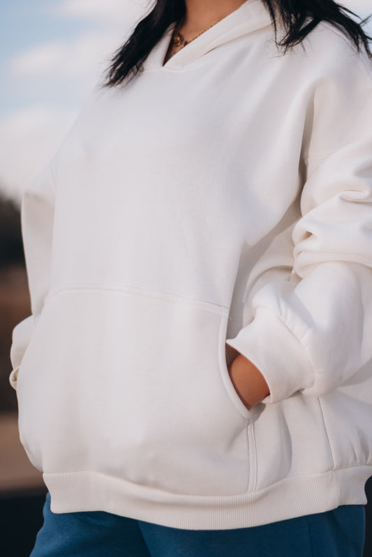 Off-White Hoodie with Blue Back bohemian Print