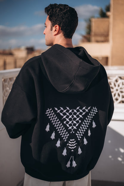 Black Hoodie with off-white back Arabian Print